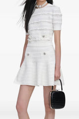 Self-Portrait White Pointelle Knit Mini Skirt - White