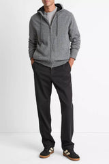 Vince Men's Cashmere Zip Front Hoodie - Medium Heather Grey/ Black