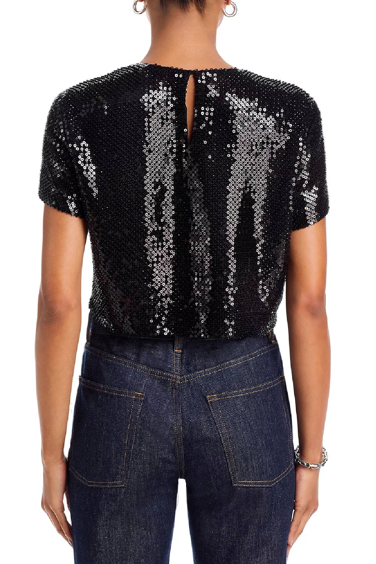 Frame The Sequin Flutter Top - Black