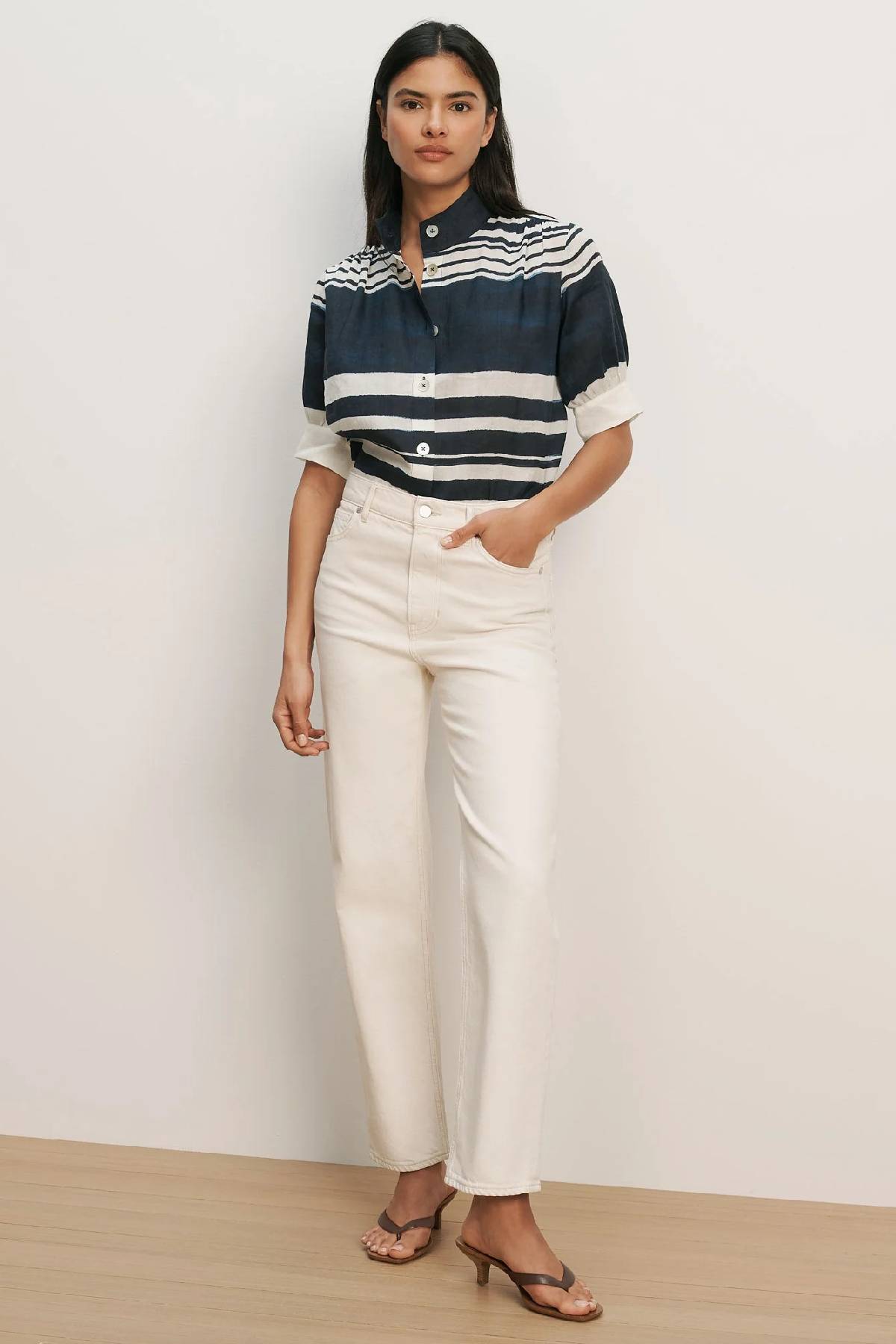 Veronica Beard Hollandale Button-Down Shirt - Navy/ Dove White
