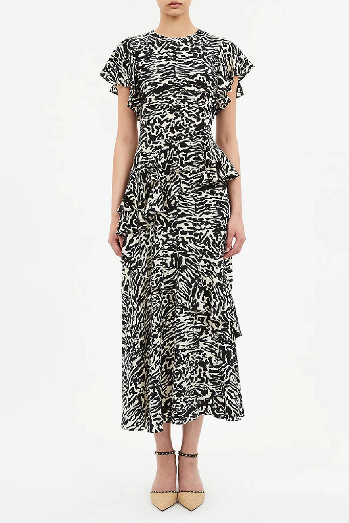 Ulla Johnson Amaia Cascading Ruffle Midi Dress - Spotted Jasper