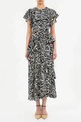 Ulla Johnson Amaia Cascading Ruffle Midi Dress - Spotted Jasper