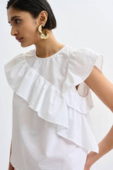 Essentiel Antwerp Asymmetrical Top With Ruffle Details - White