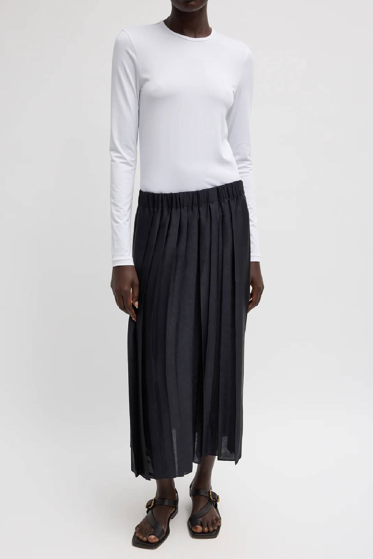 Tibi Feather Weight Pleated Pull On Skirt - Black