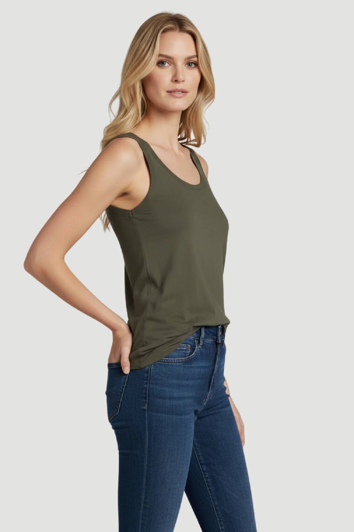 Majestic Filatures Stretch Linen Vintage Dye Tank Top - Militaire HD