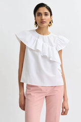 Essentiel Antwerp Asymmetrical Top With Ruffle Details - White
