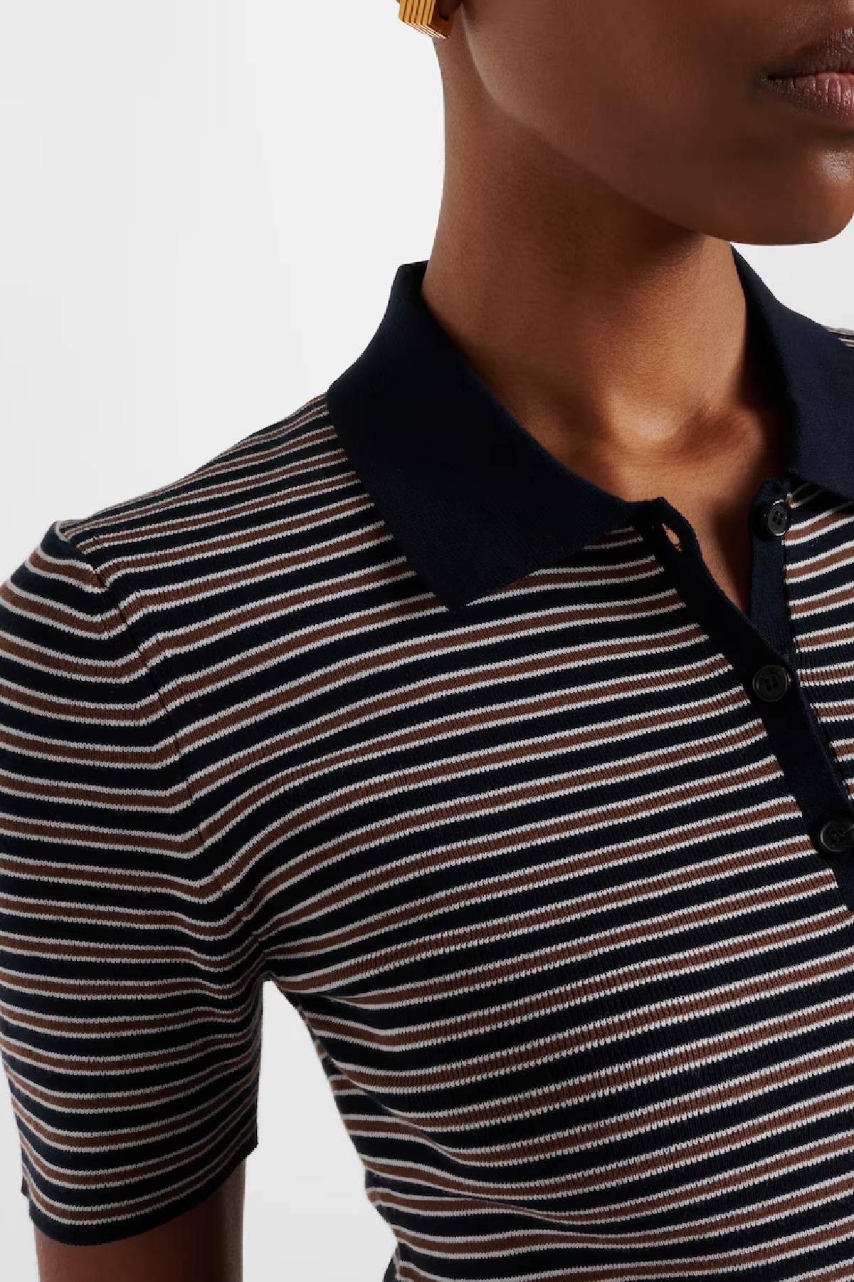 Nili Lotan Gemmatta Stripe Polo - Dark Navy/ Brown Stripe