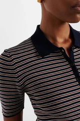 Nili Lotan Gemmatta Stripe Polo - Dark Navy/ Brown Stripe