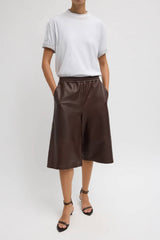 Tibi Leather Relaxed Long Short - Brown