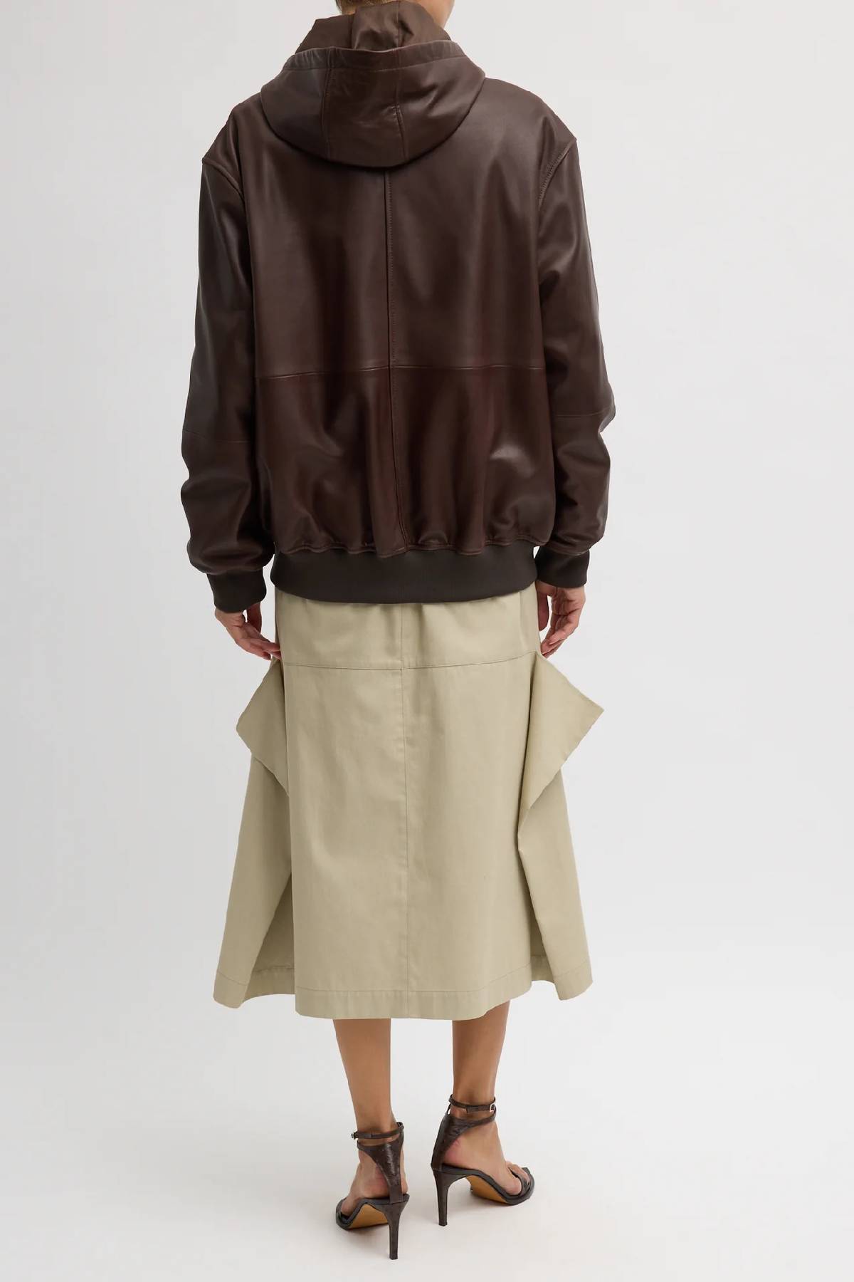 Tibi Leather Zip Up Hoodie Jacket - Brown