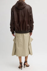 Tibi Leather Zip Up Hoodie Jacket - Brown