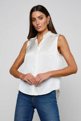 L'AGENCE Phoebe Sleeveless Band Collar Blouse - Ivory