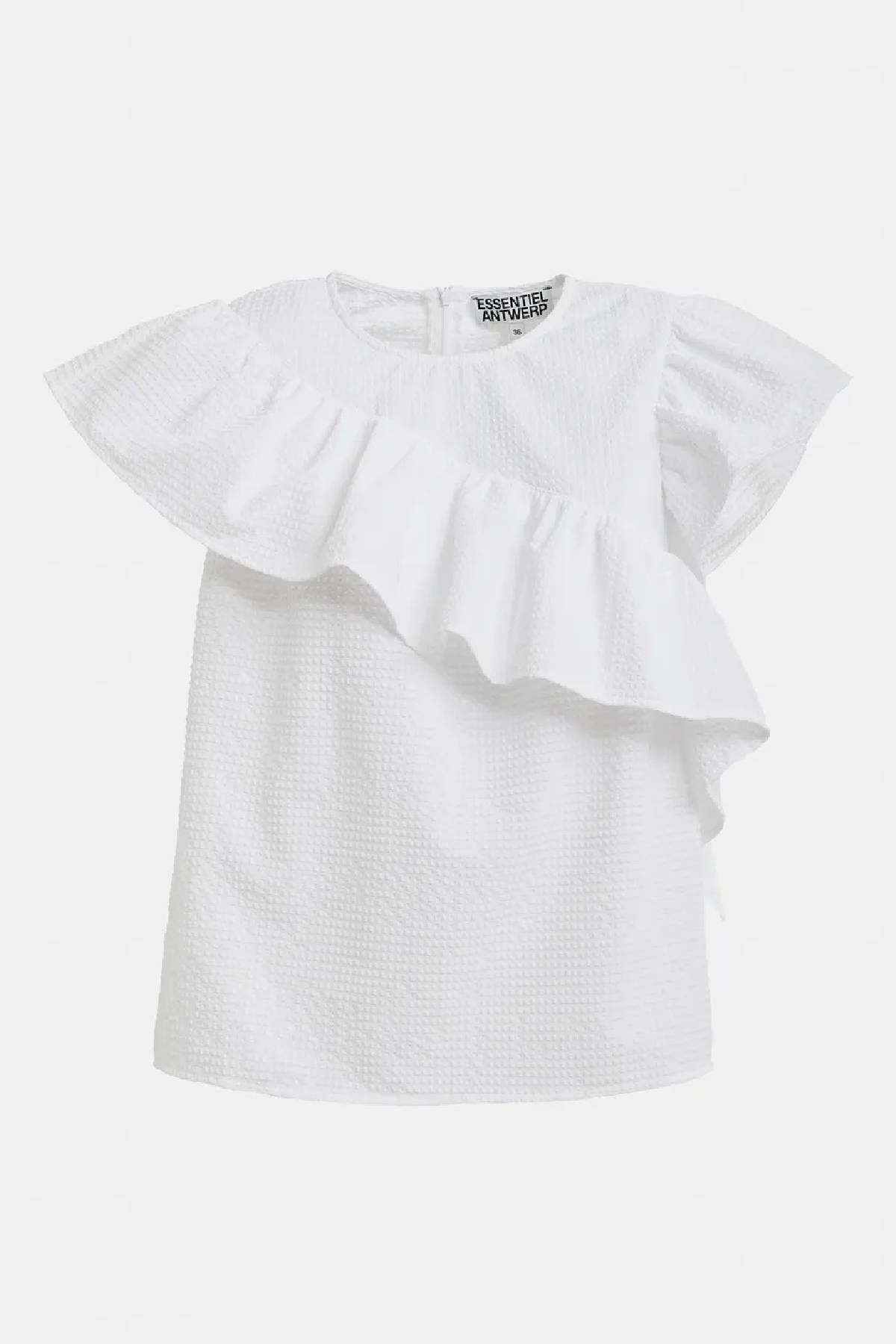 Essentiel Antwerp Asymmetrical Top With Ruffle Details - White