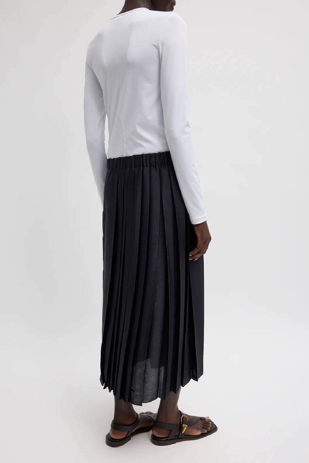 Tibi Feather Weight Pleated Pull On Skirt - Black