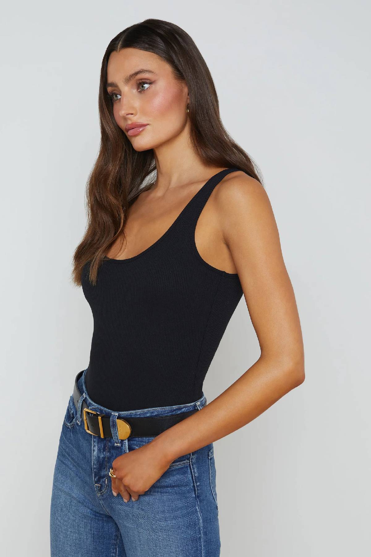 L'AGENCE Nica Scoop Neck Bodysuit - Black