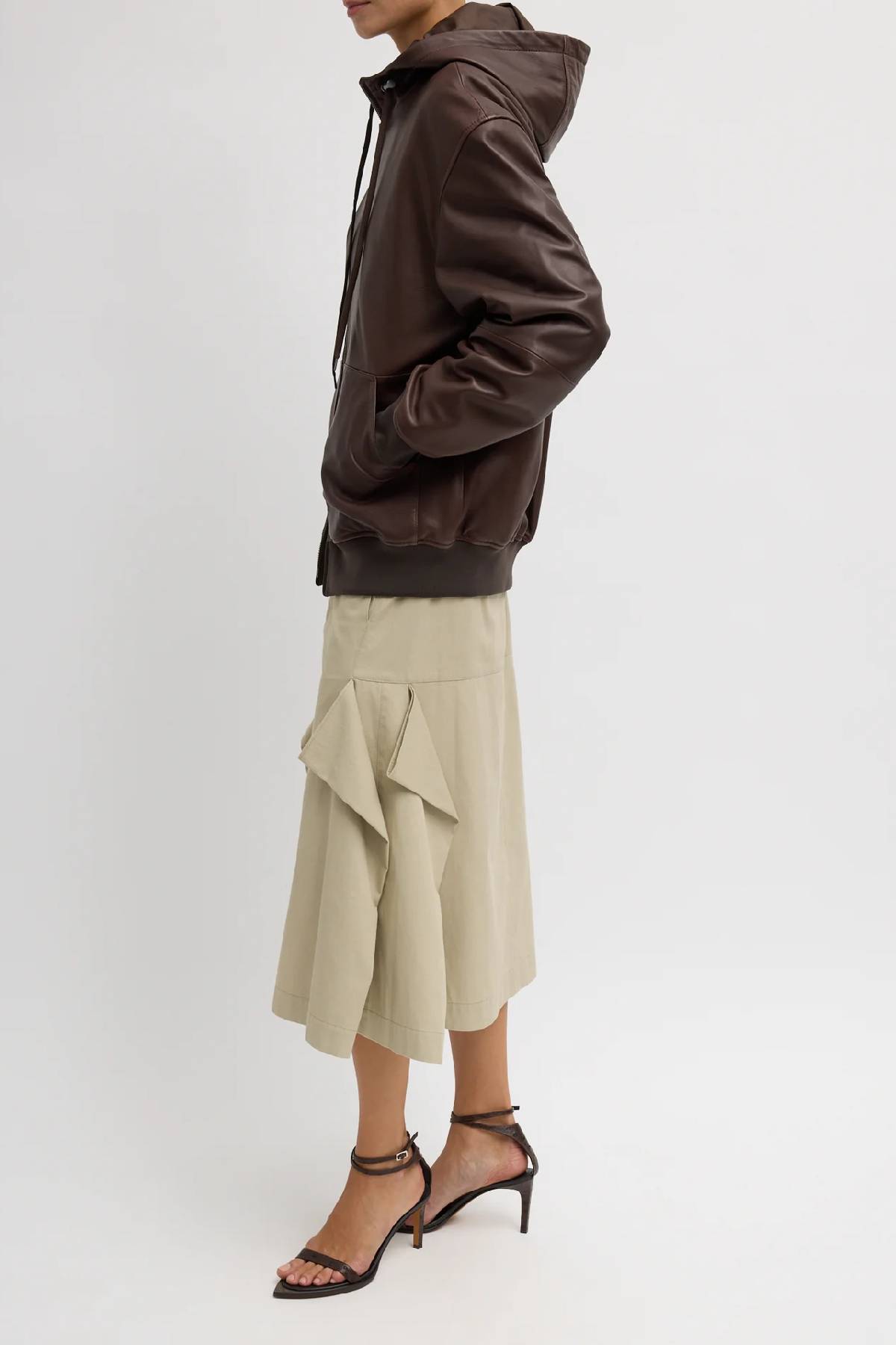 Tibi Leather Zip Up Hoodie Jacket - Brown