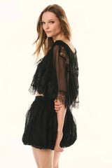 LoveShackFancy Thessisa Shawl Top - Black