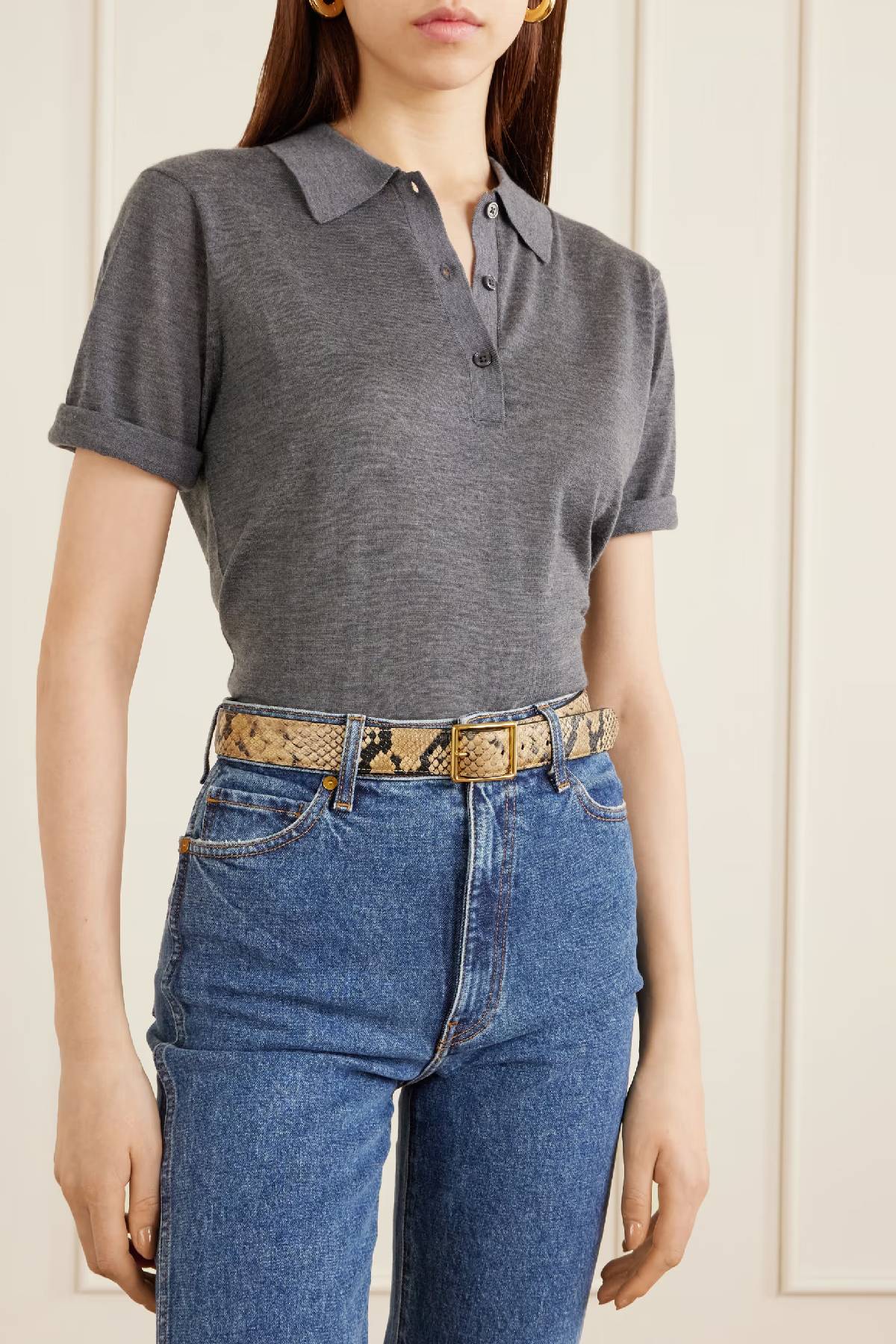 Nili Lotan Gabriele Belt - Taupe Snakeskin With Gold Buckle