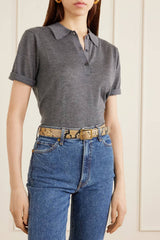 Nili Lotan Gabriele Belt - Taupe Snakeskin With Gold Buckle