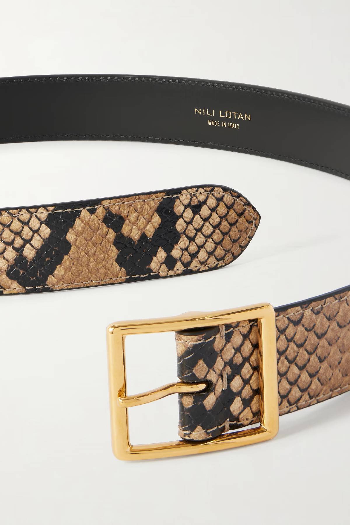 Nili Lotan Gabriele Belt - Taupe Snakeskin With Gold Buckle