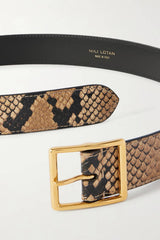 Nili Lotan Gabriele Belt - Taupe Snakeskin With Gold Buckle