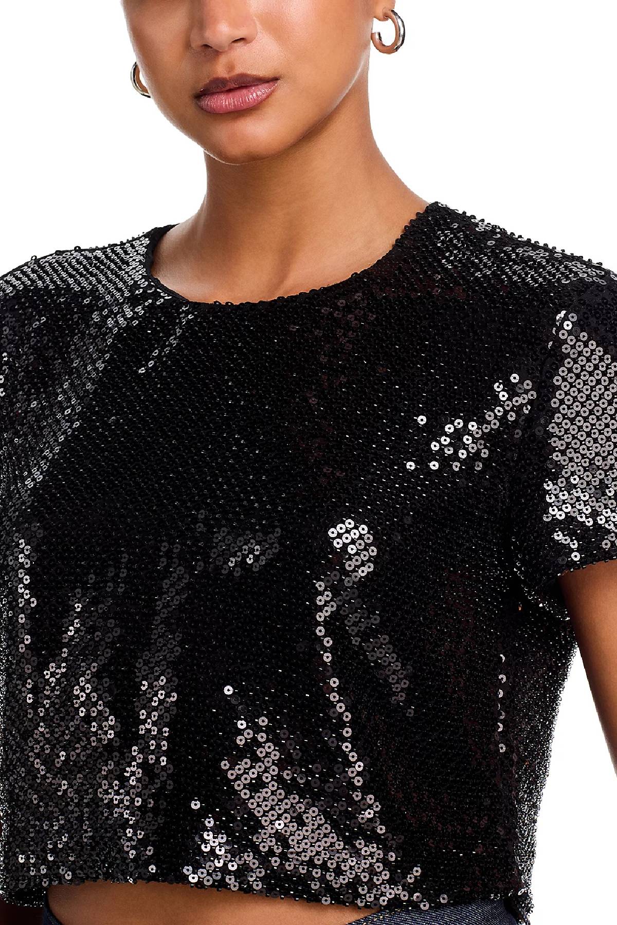 Frame The Sequin Flutter Top - Black