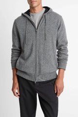Vince Men's Cashmere Zip Front Hoodie - Medium Heather Grey/ Black