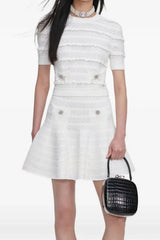 Self-Portrait White Pointelle Knit Mini Skirt - White