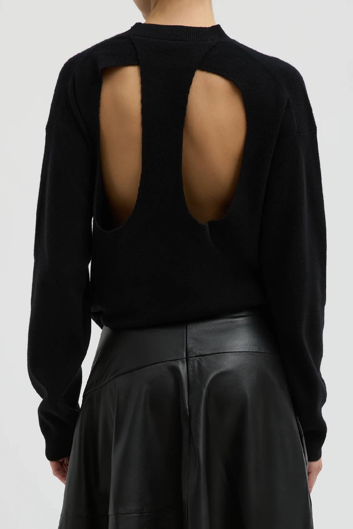 Tibi Anna Merino Wool Cut out Racerback Pullover - Black