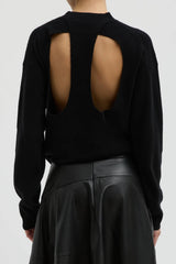 Tibi Anna Merino Wool Cut out Racerback Pullover - Black