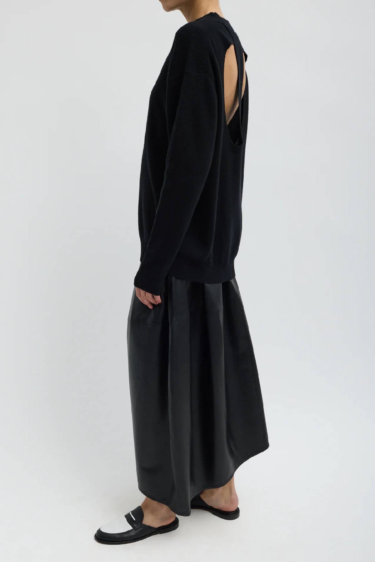Tibi Anna Merino Wool Cut out Racerback Pullover - Black
