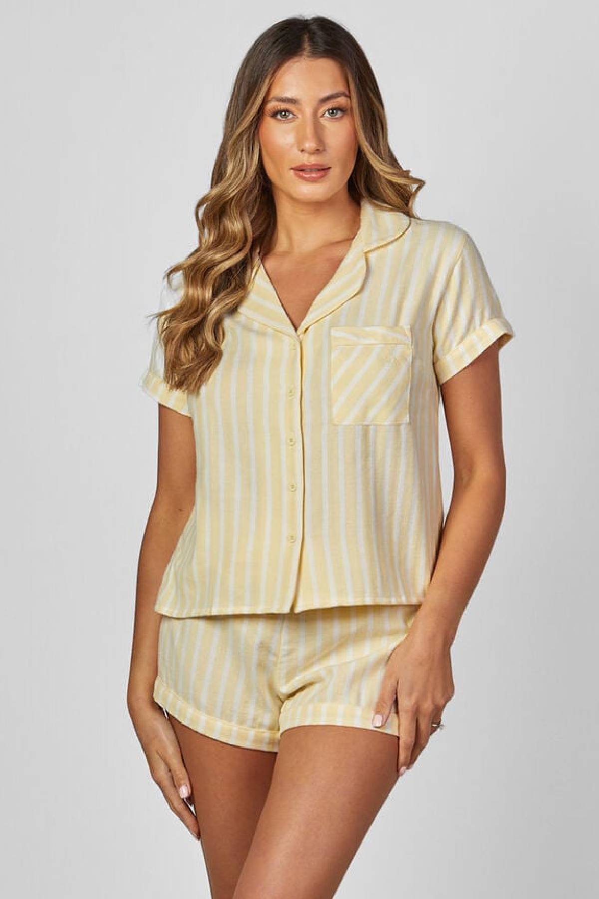 Eberjey Nautico Shortie PJ Set - Classic Stripe Sunbeam/ Ivory