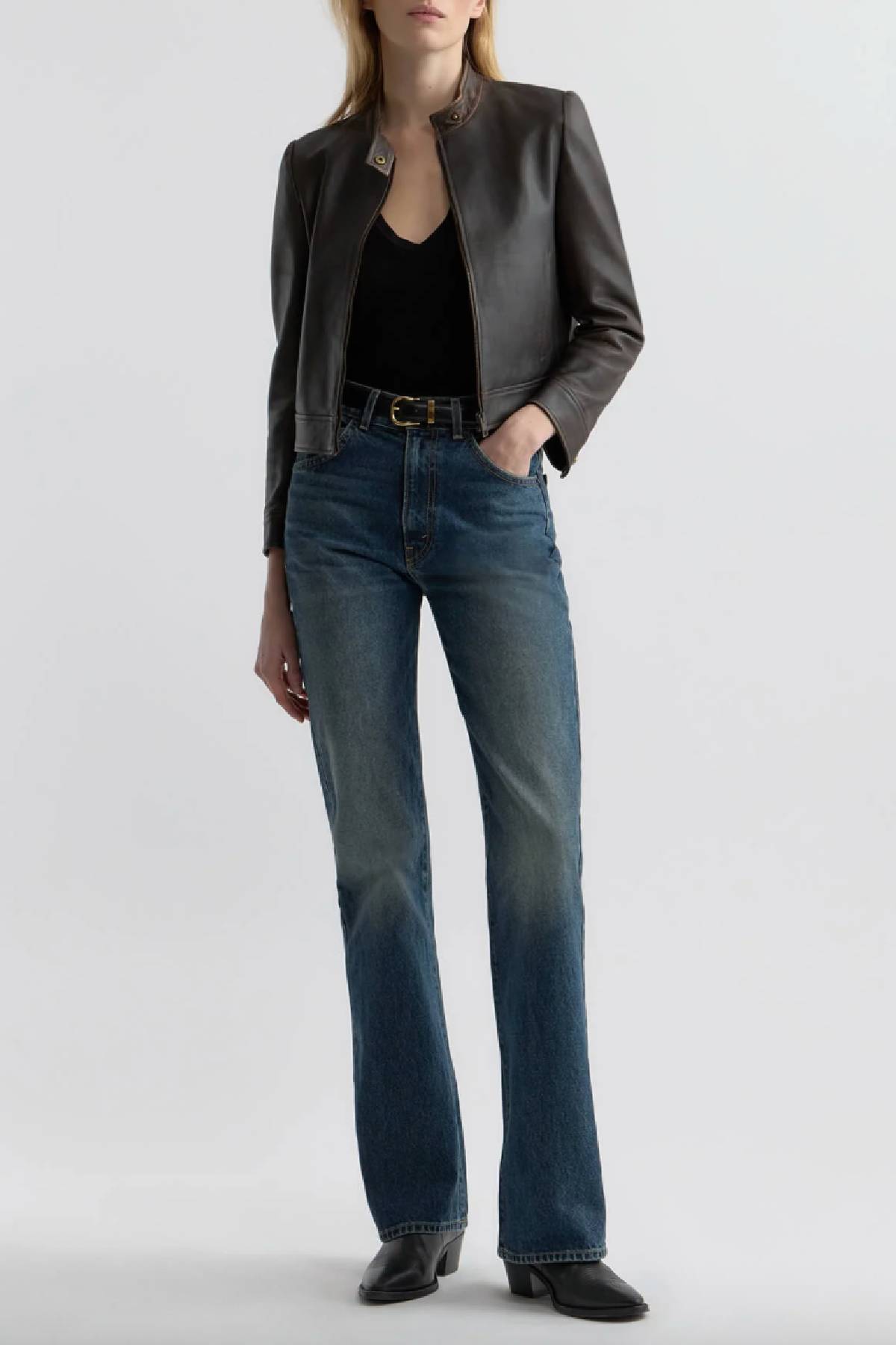 Nili Lotan Nico Shrunken Leather Jacket - Dark Brown