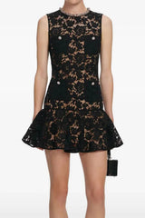 Self-Portrait Black Lace Crystal Mini Dress - Black