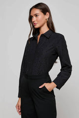 L'AGENCE Ellery Crystal Shirt - Black/ Crystal
