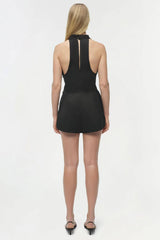 Simkhai Halia Draped Satin Romper - Black