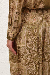 Zimmermann Luna Satin Shirt - Olive Perla Paisley