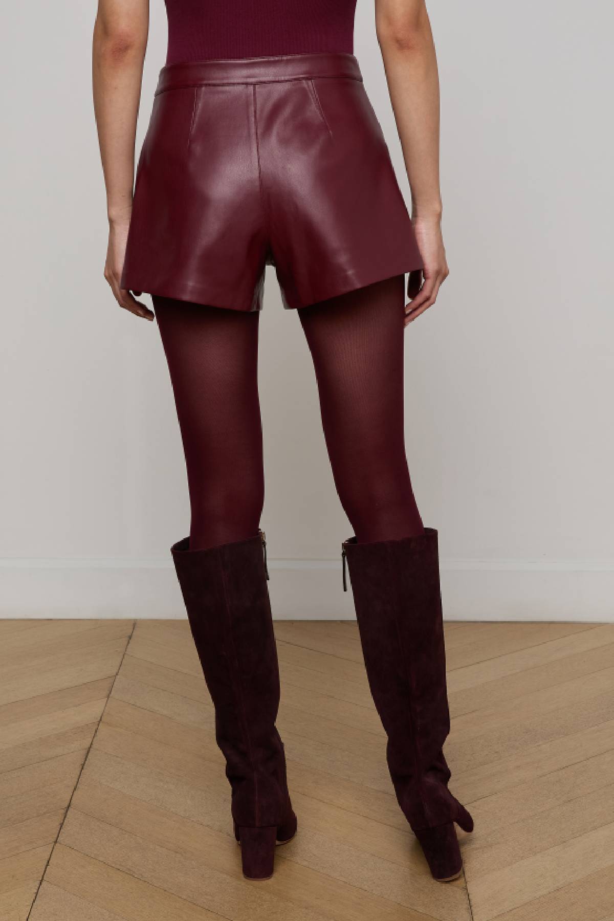 L'AGENCE Dionne Faux Leather Short - Black Cherry