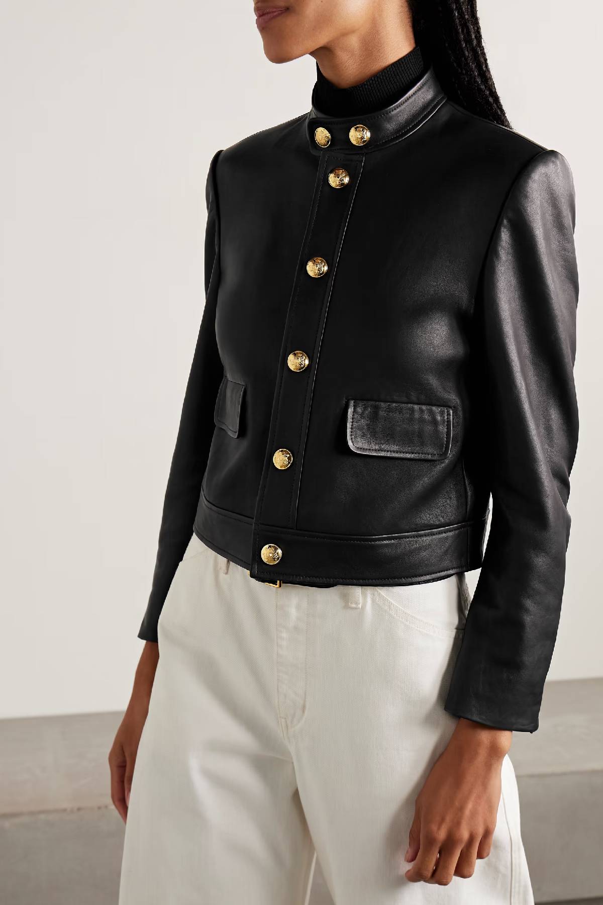 Nili Lotan Hadley Leather Cropped Jacket - Black
