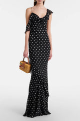 Self-Portrait Black Polka Dot Georgette Maxi Dress - Black