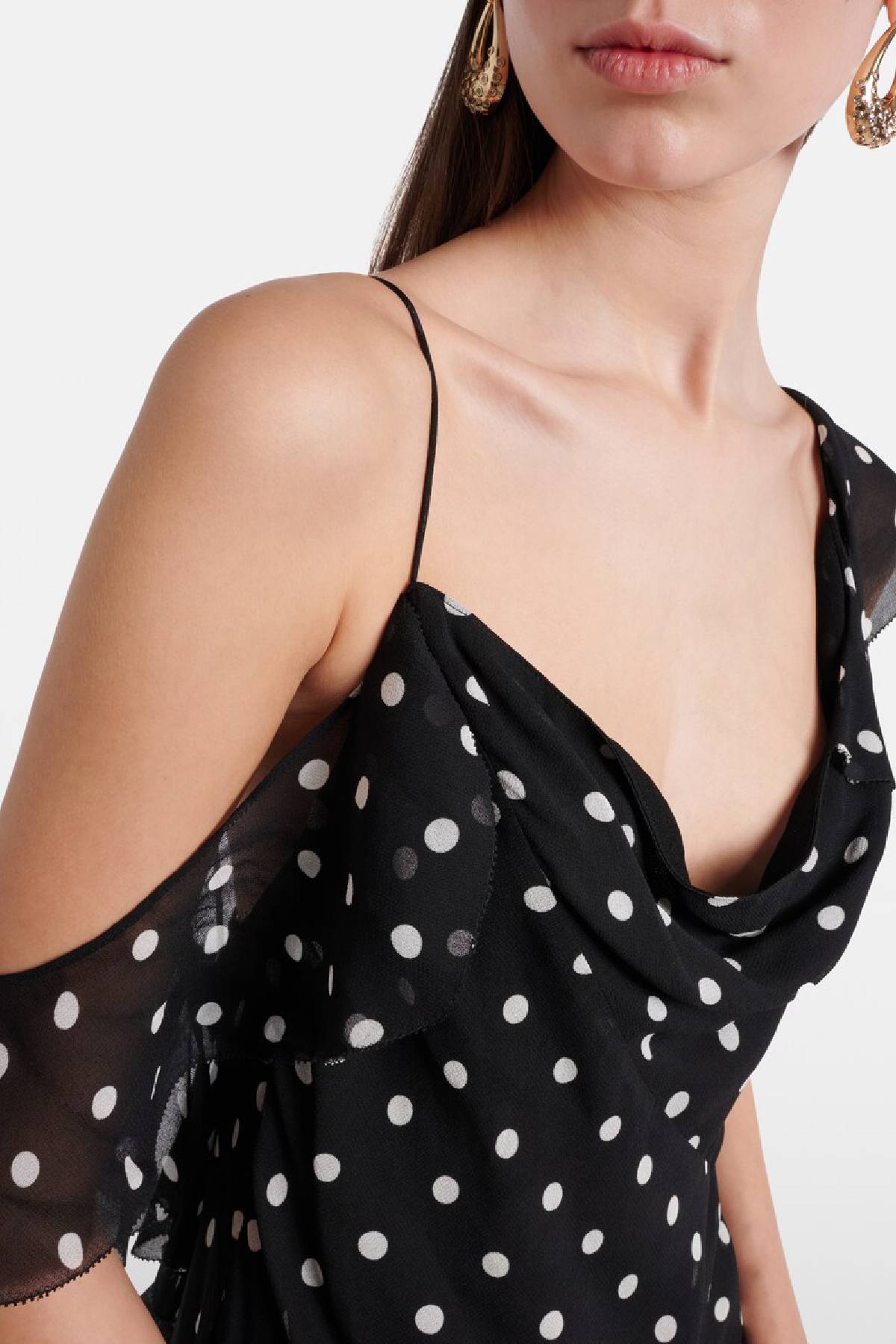Self-Portrait Black Polka Dot Georgette Maxi Dress - Black