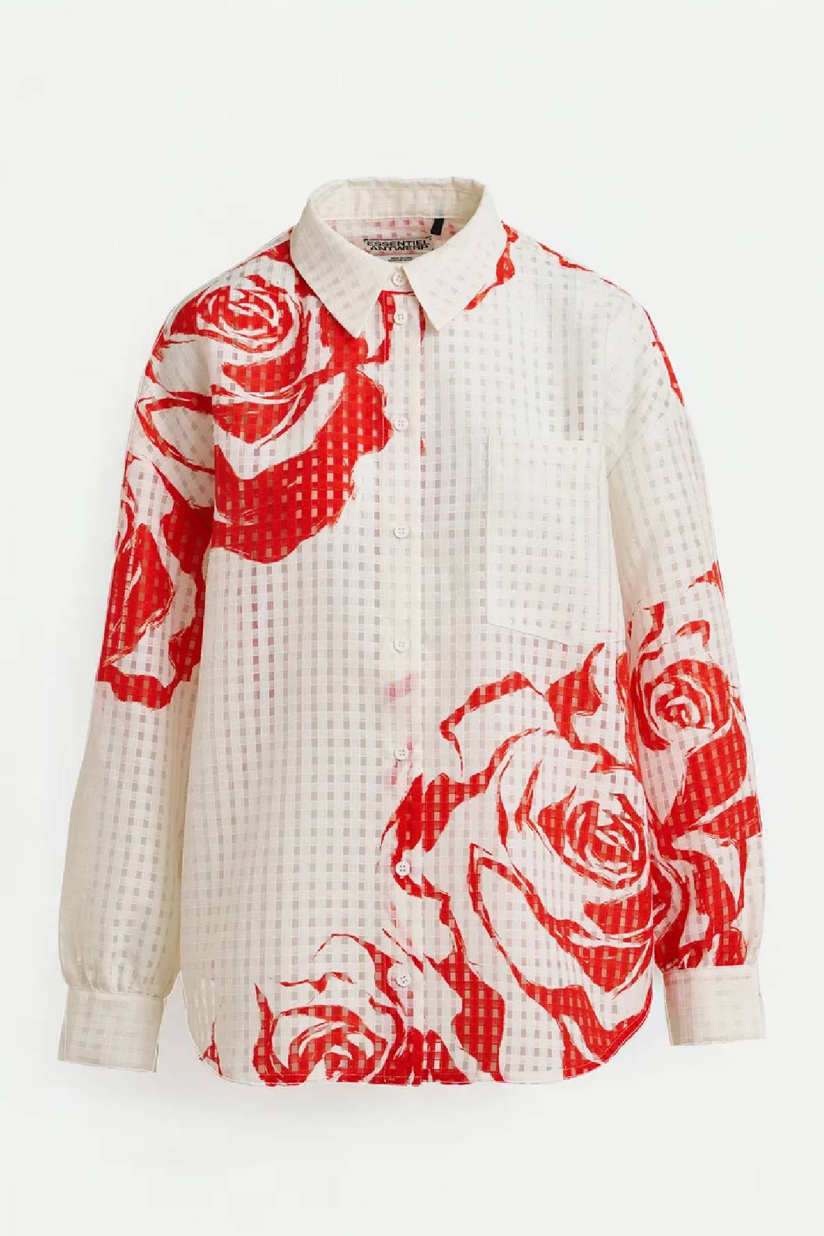 Essentiel Antwerp Oversized Sheer Printed Shirt - Off White/Orange