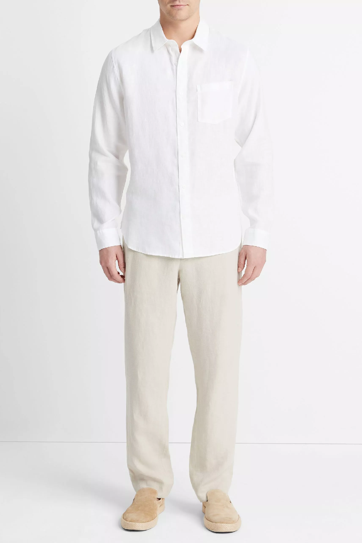 Vince Men's Linen Long Sleeve Shirt - Optic White