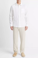 Vince Men's Linen Long Sleeve Shirt - Optic White