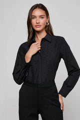 L'AGENCE Ellery Crystal Shirt - Black/ Crystal