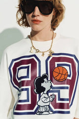 Essentiel Antwerp T-shirt With Peanuts Lucy Patch And Text Print - Black/Burgundy/Off White