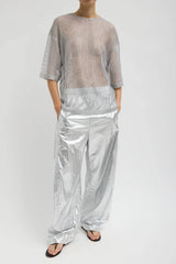 Tibi Viscose Metallic Mesh Easy T-Shirt - Silver
