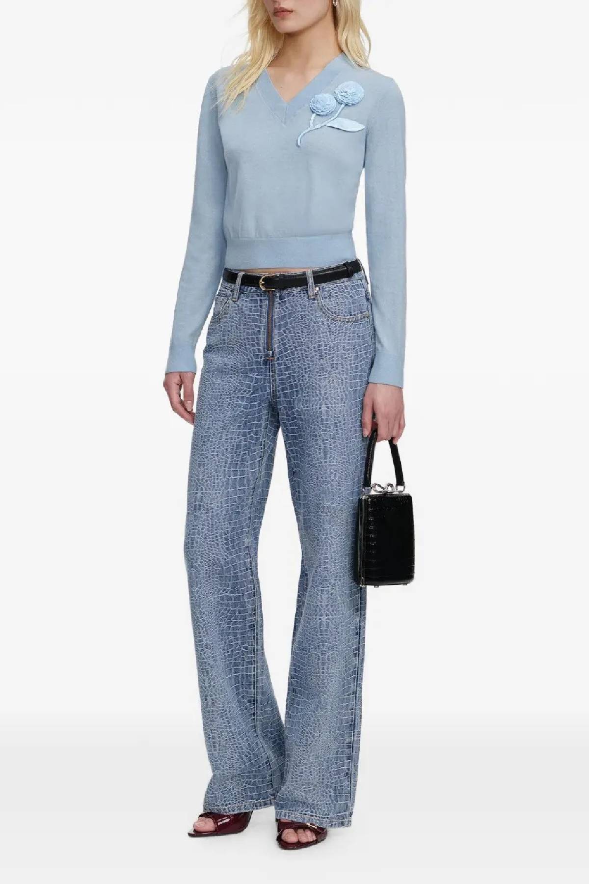 Self-Portrait Blue Rose Wool Jumper - Blue