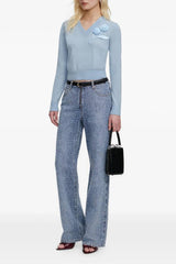 Self-Portrait Blue Rose Wool Jumper - Blue