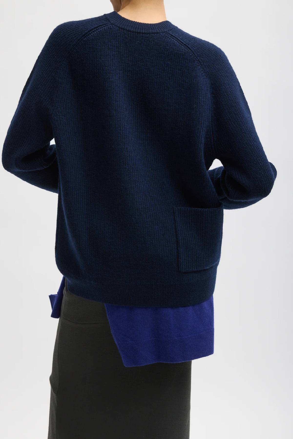 Tibi Cardigan Stitch V-Neck Easy Pullover - Dark Navy